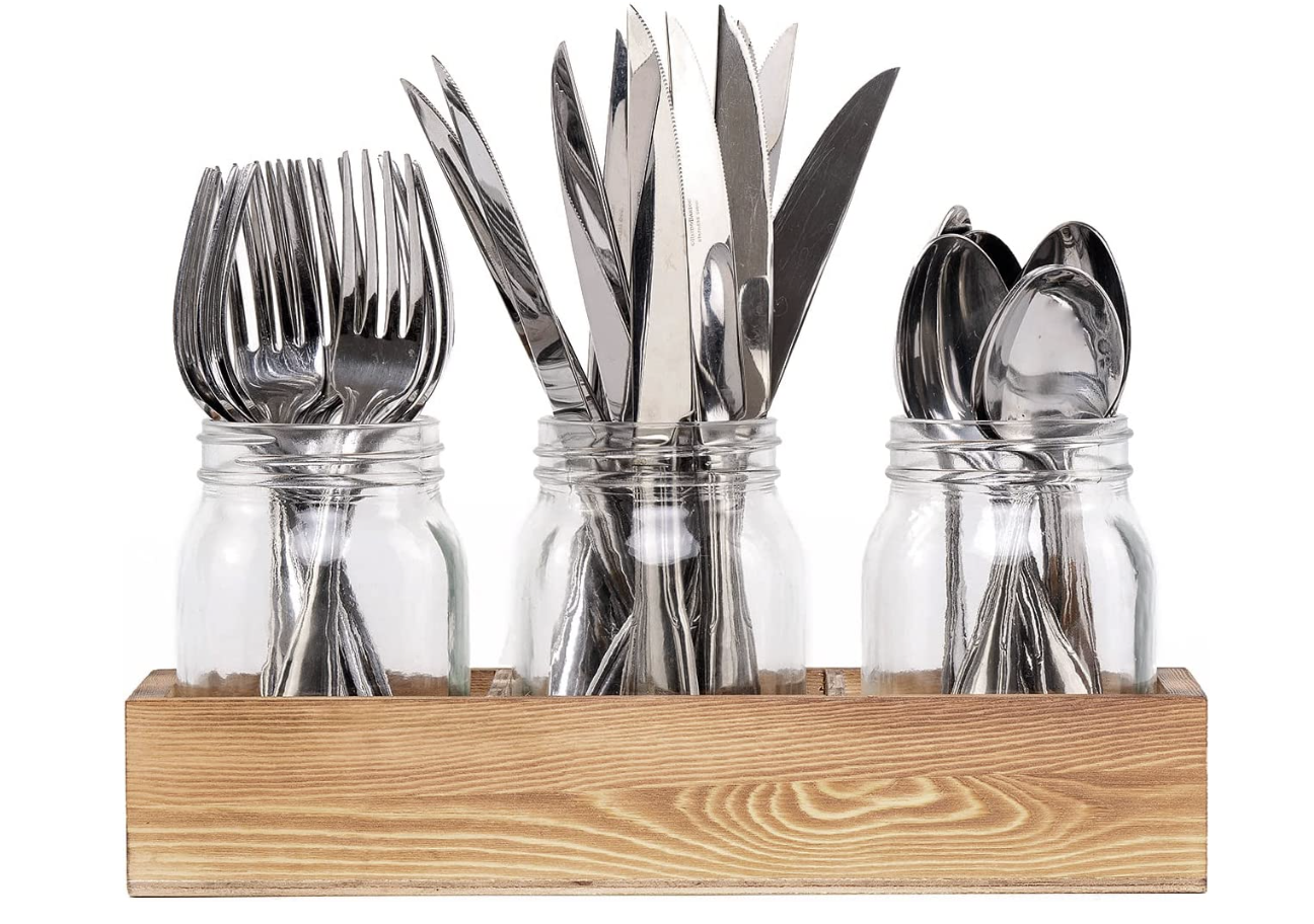 Charming mason jar utensil set for cutlery in kitchen